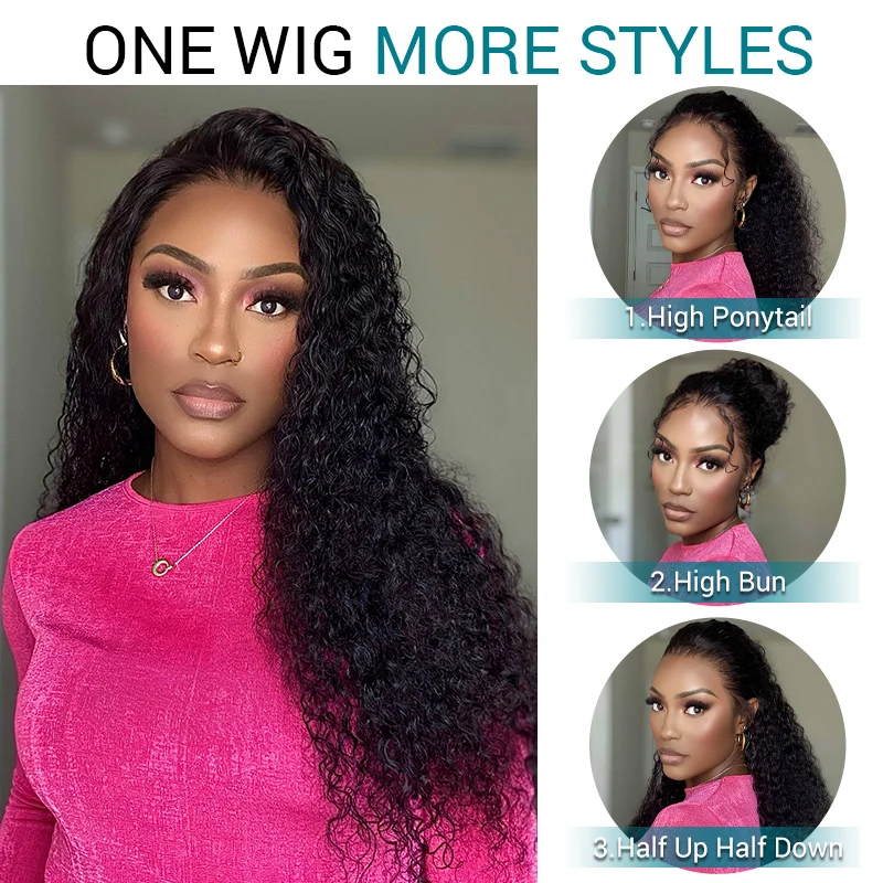 10″ – 36″ Natural Black Color Water Wave Human Hair 360 Lace Wig