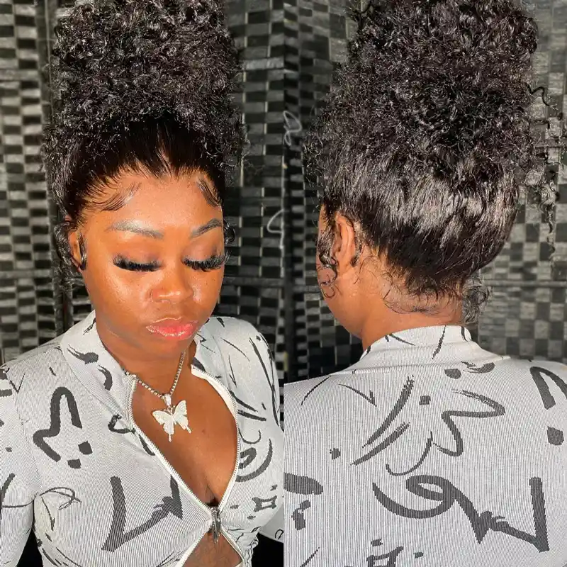 10″ – 36″ Natural Black Color Jerry Curly Human Hair 360 Lace Wig