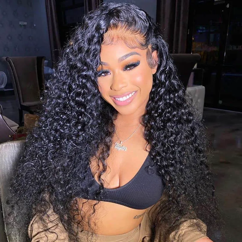10″ – 36″ Natural Black Color Jerry Curly Human Hair 360 Lace Wig
