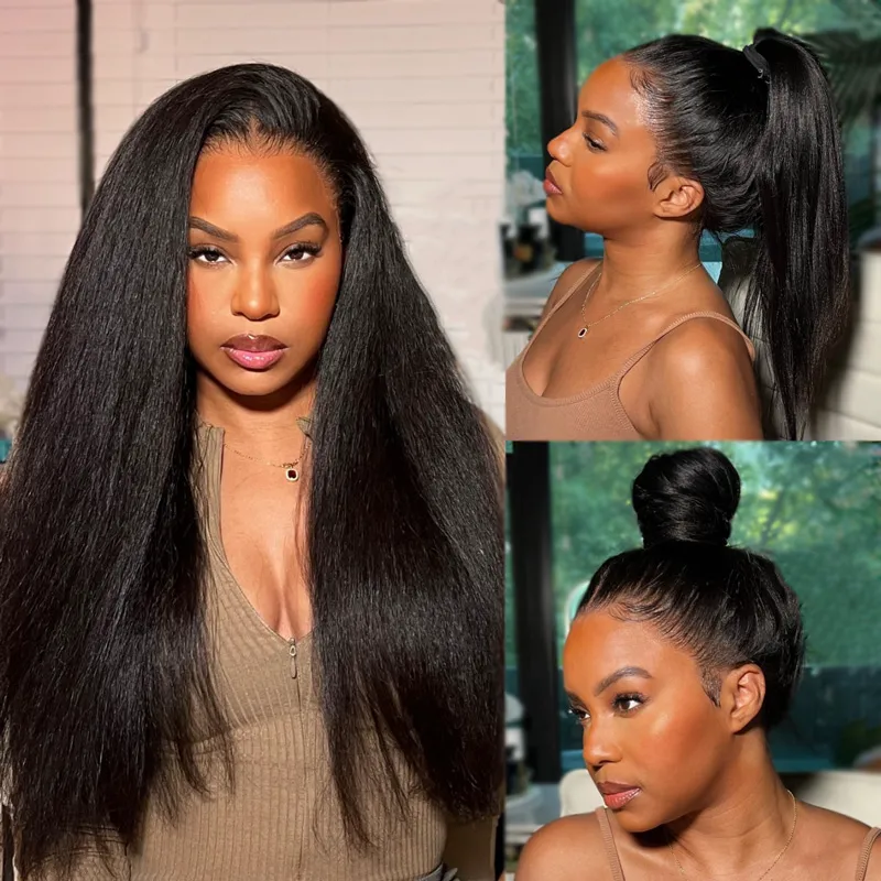 10″ – 36″ Natural Black Color Yaki Straight Human Hair 360 Lace Wig