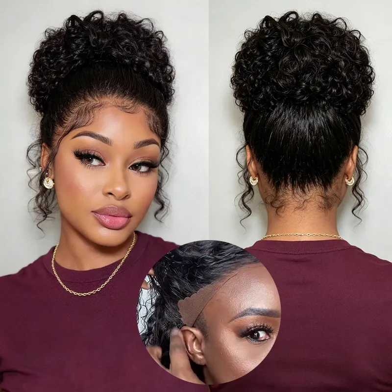 10″ – 36″ Natural Black Color Water Wave Human Hair 360 Lace Wig