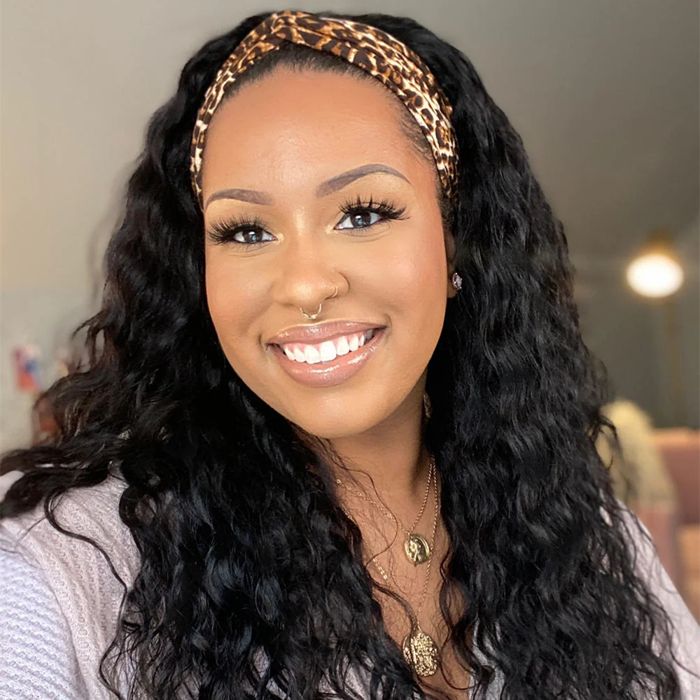 10″ – 14″ Natural Black Color Loose Wave Human Hair Headband Wig