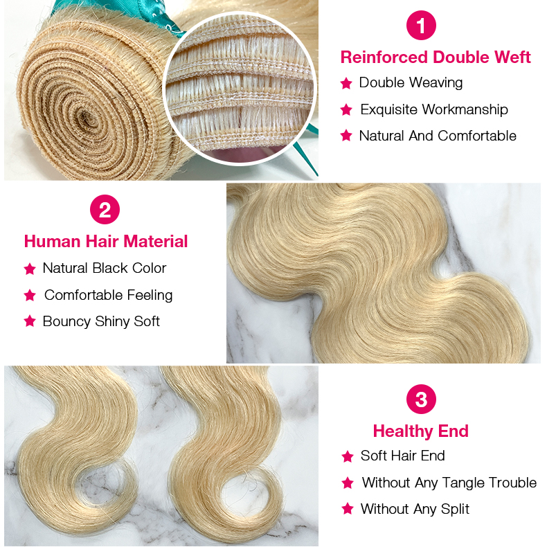 4 Bundles 10″ – 40″ #613 Color Body Wave Human Hair Bundle