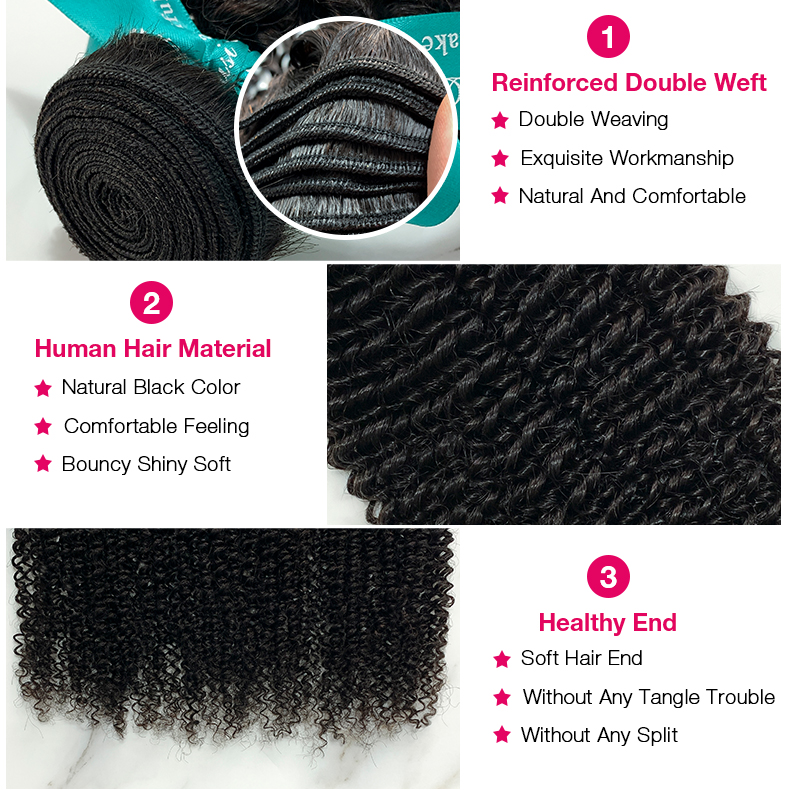 Natural Black Color Kinky Curly 3 Bundles with 4*4 Lace Closure