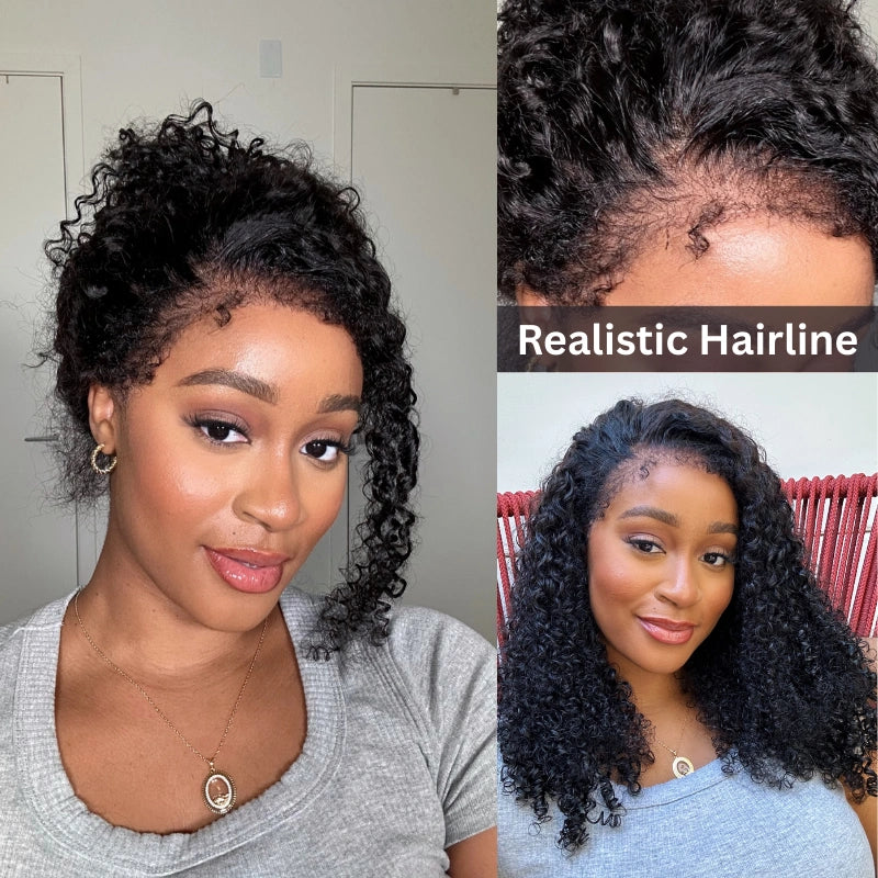 10″ – 36″ Natural Black Color Kinky Curly Human Hair 360 Lace Wig