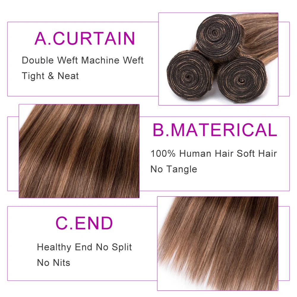 3 Bundles 10″ – 40″ Highlight Color Straight Human Hair Bundle