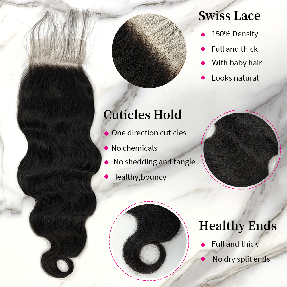 Natural Black Color Body Wave 4 Bundles with 5*5 Lace Closure