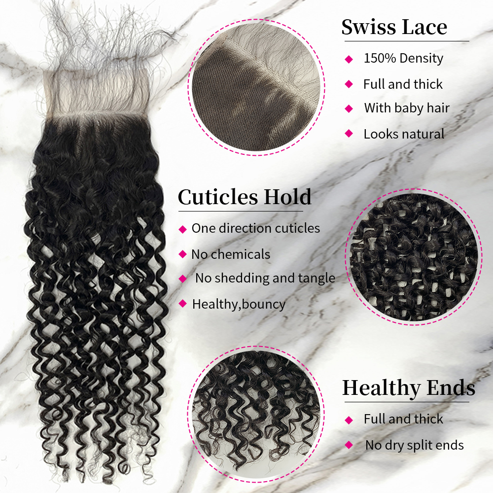 Natural Black Color Deep Curly 3 Bundles with 4*4 Lace Closure