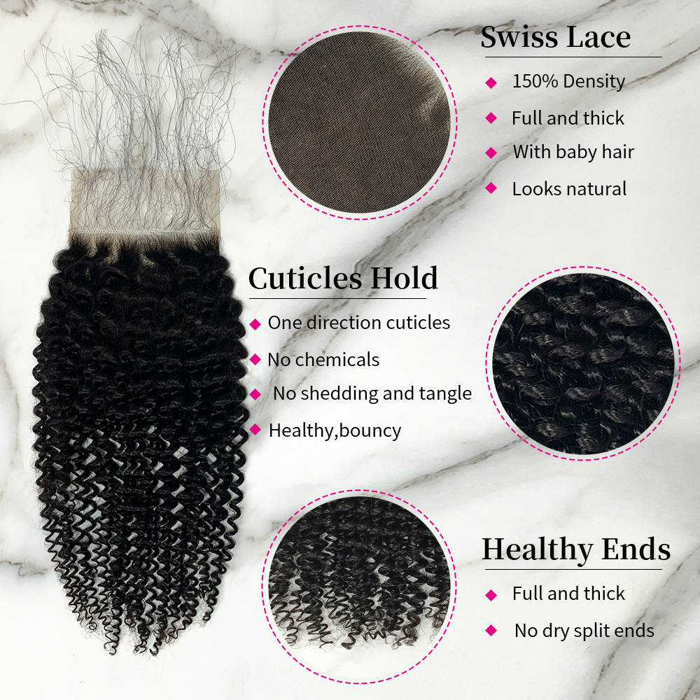 Natural Black Color Kinky Curly 3 Bundles with 4*4 Lace Closure