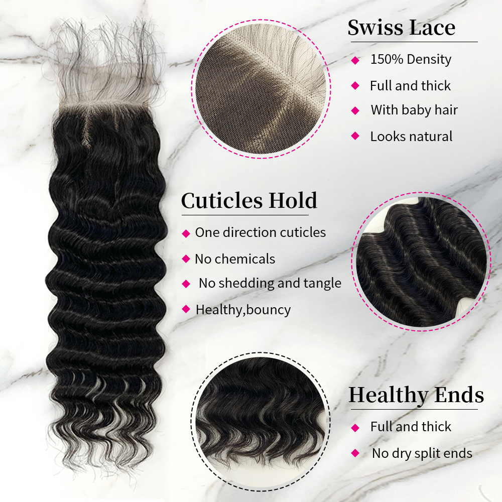 Natural Black Color Pineapple Wave 3 Bundles with 4*4 Lace Closure