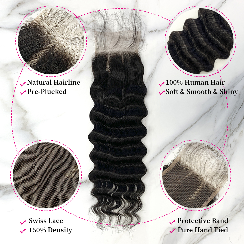Natural Black Color Pineapple Wave 3 Bundles with 4*4 Lace Closure