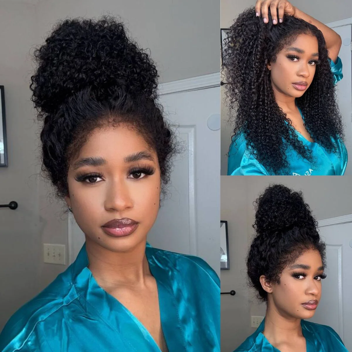 10″ – 36″ Natural Black Color Kinky Curly Human Hair 360 Lace Wig