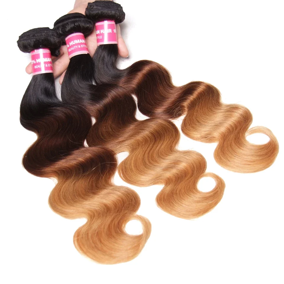 Ombre 1b/4/27 Body Wave 3 Bundles with 4*4 Lace Closure