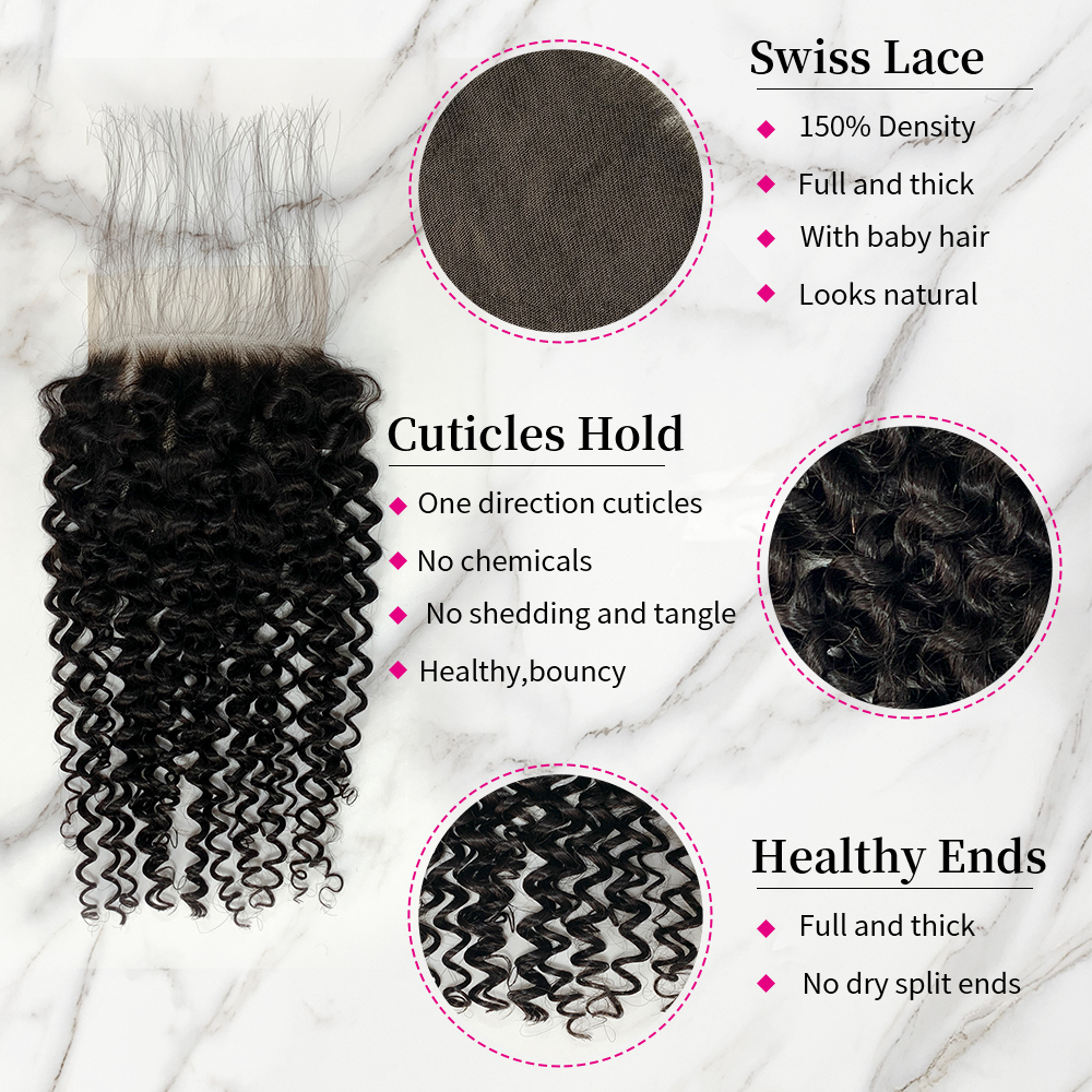 Natural Black Color Deep Curly 3 Bundles with 5*5 Lace Closure