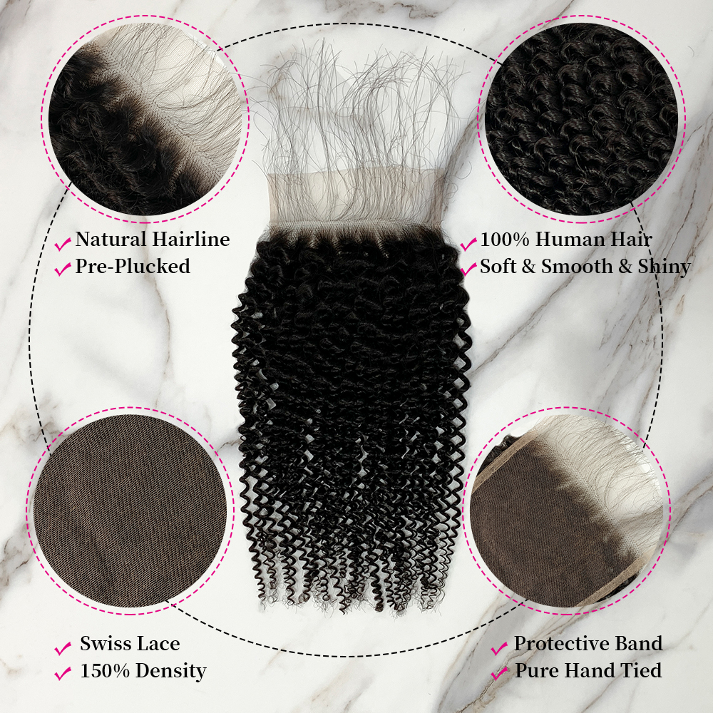 Natural Black Color Kinky Curly 3 Bundles with 5*5 Lace Closure