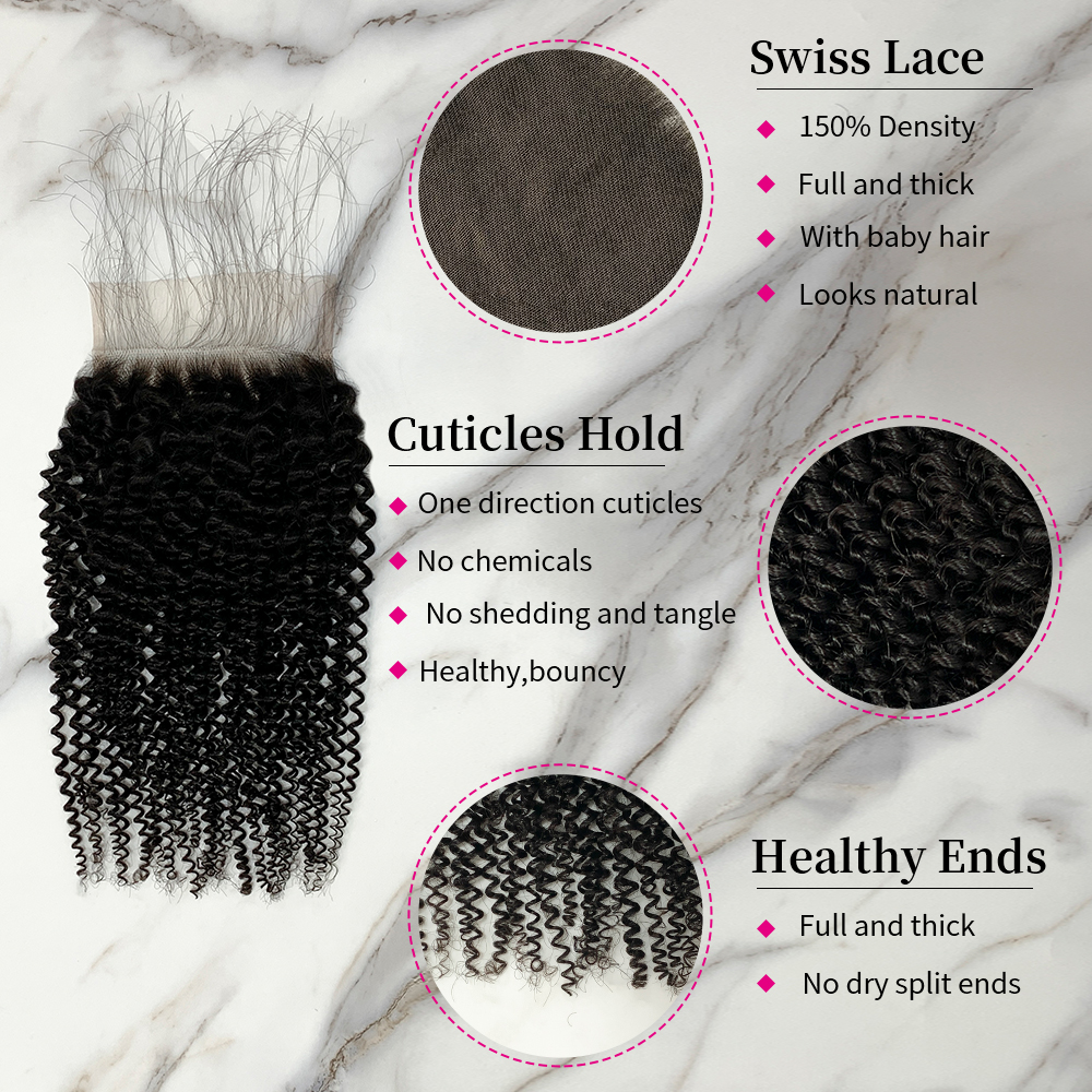 Natural Black Color Kinky Curly 3 Bundles with 5*5 Lace Closure