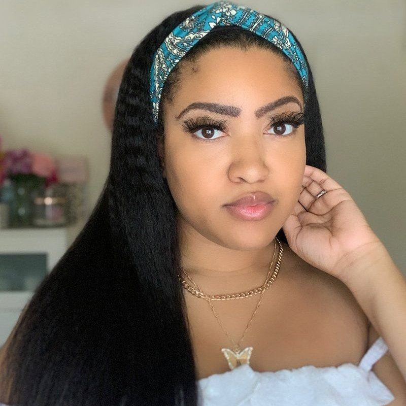 10″ – 14″ Natural Black Color Yaki Straight Human Hair Headband Wig