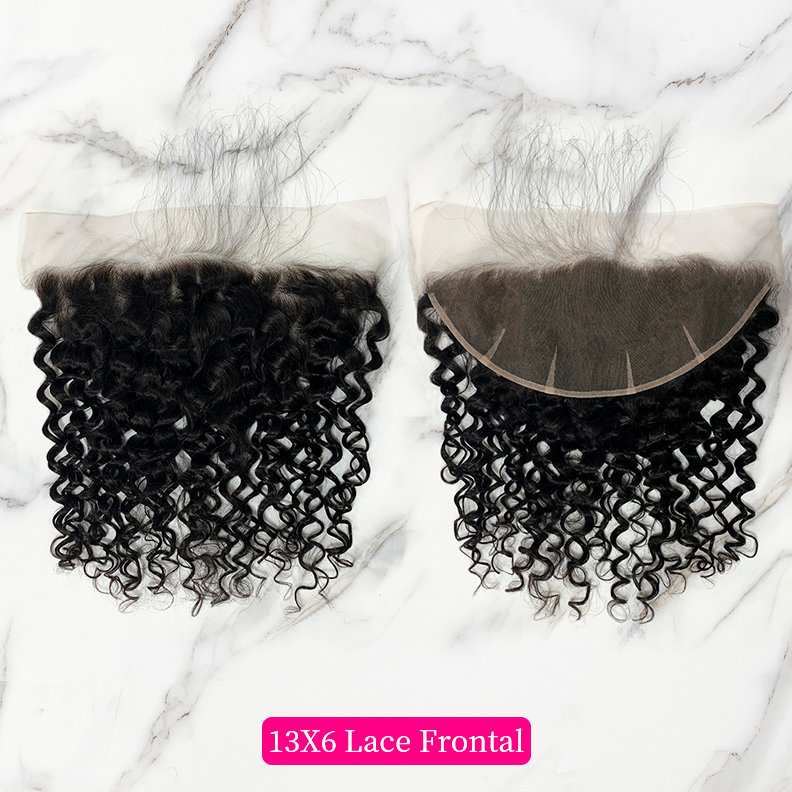 Natural Black Color Water Wave 3 Bundles with 13*6 Lace Frontal