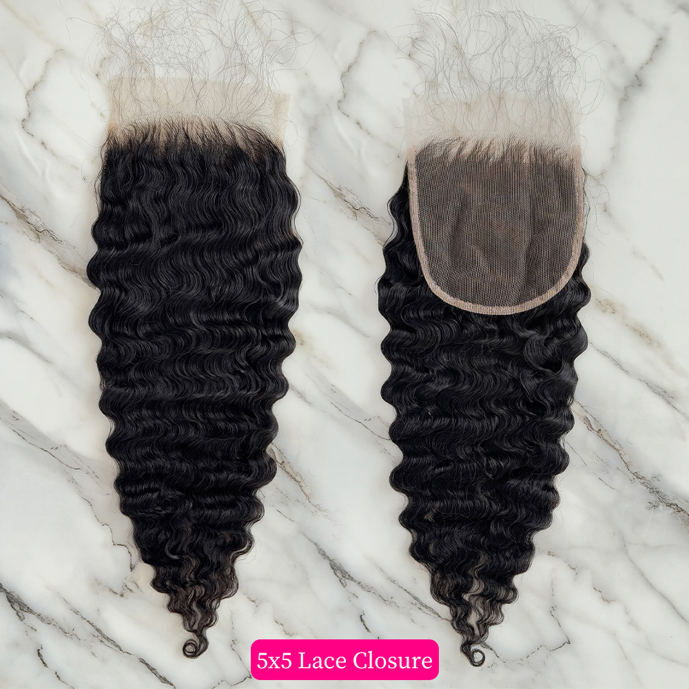 10″ – 20″ Natural Black Color Burmese Curly Human Hair 5*5 Lace Closure
