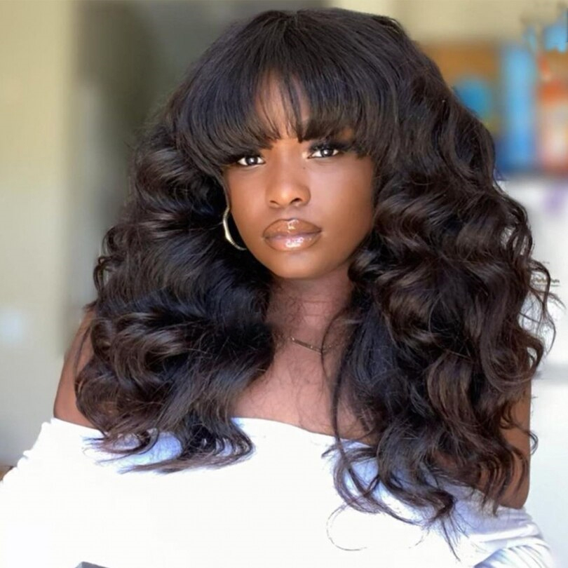10″ – 40″ Natural Black Color Loose Wave Human Hair Machine Made Wig