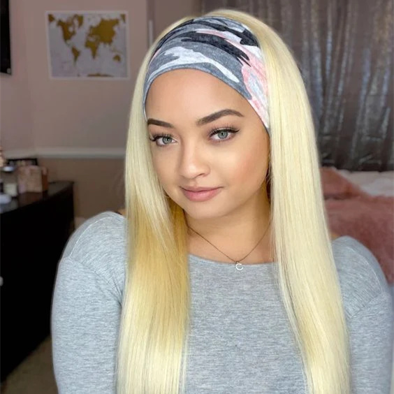 10″ – 40″ #613 Color Straight/Body Wave Human Hair Headband Wig