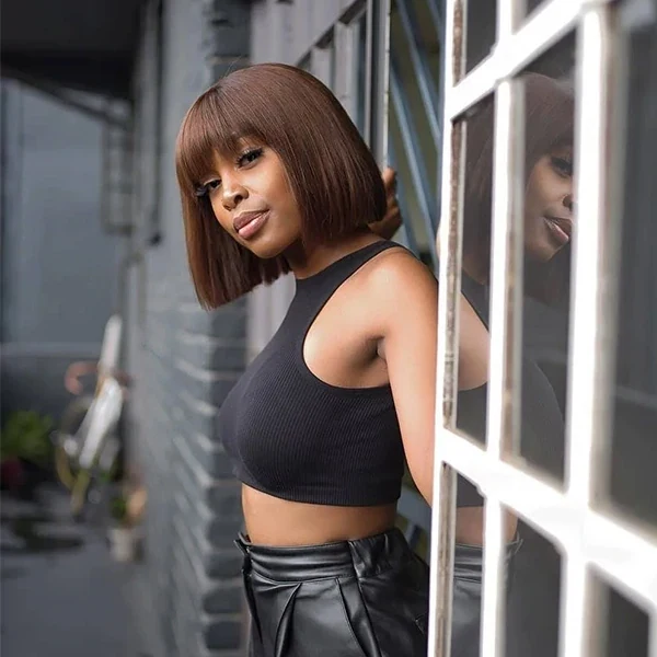 10″ – 14″ Chocolate Brown Color Bob Human Hair Machine Made Wig
