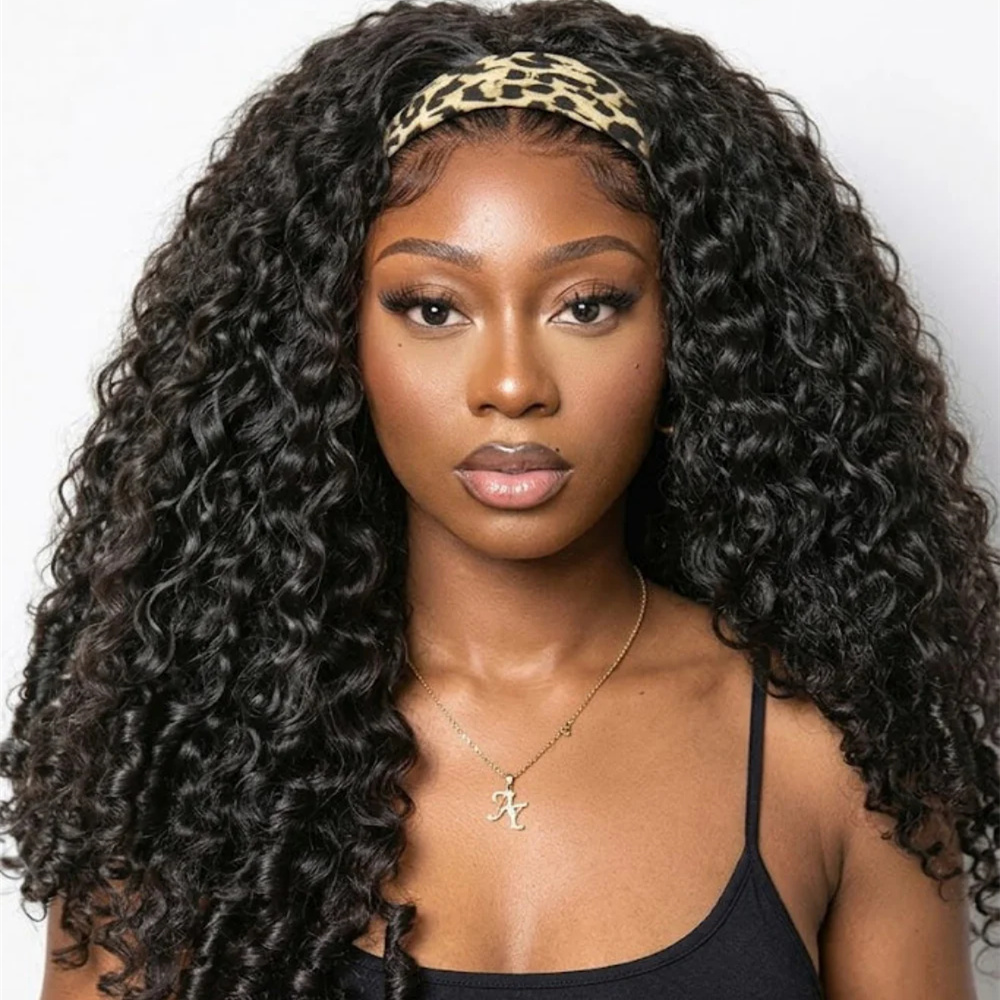 10″ – 14″ Natural Black Color Burmese Curly Human Hair Headband Wig