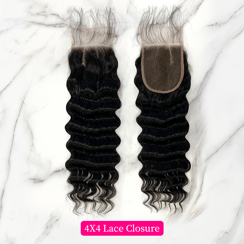 Natural Black Color Pineapple Wave 3 Bundles with 4*4 Lace Closure