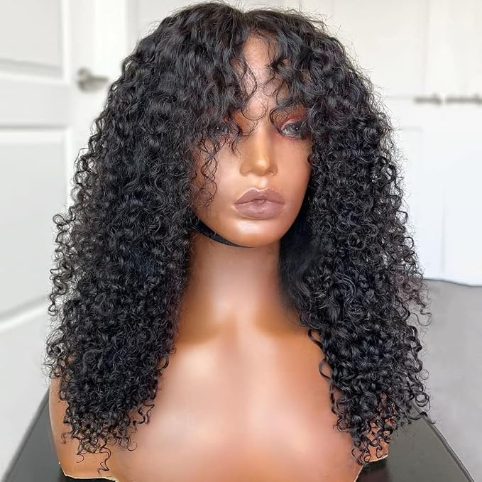 10″ – 40″ Natural Black Color Bohemian Curly Human Hair Machine Made Wig