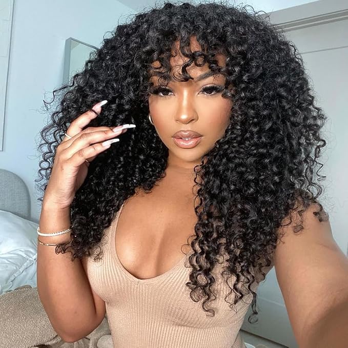 10″ – 40″ Natural Black Color Bohemian Curly Human Hair Machine Made Wig