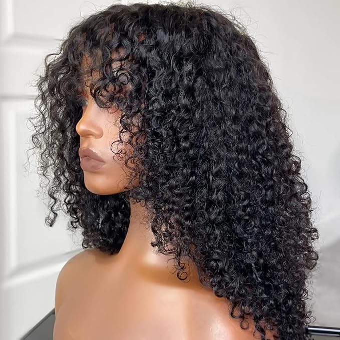 10″ – 40″ Natural Black Color Bohemian Curly Human Hair Machine Made Wig
