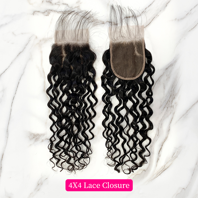 Natural Black Color Water Wave 3 Bundles with 4*4 Lace Closure