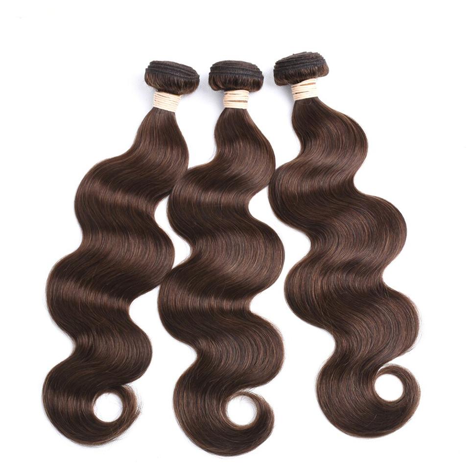Natural #4 Color Body Wave 4 Bundles with 13*4 Lace Frontal