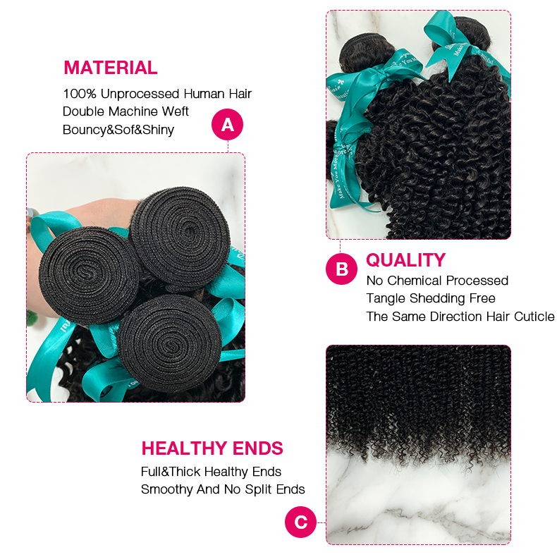 Natural Black Color Kinky Curly 3 Bundles with 4*4 Lace Closure