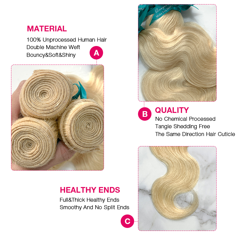 4 Bundles 10″ – 40″ #613 Color Body Wave Human Hair Bundle