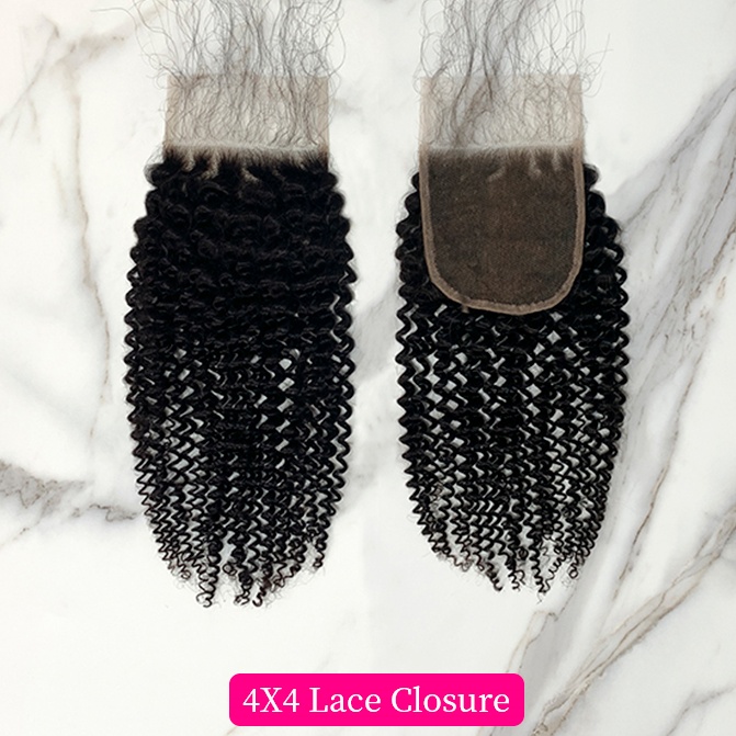 Natural Black Color Kinky Curly 3 Bundles with 4*4 Lace Closure