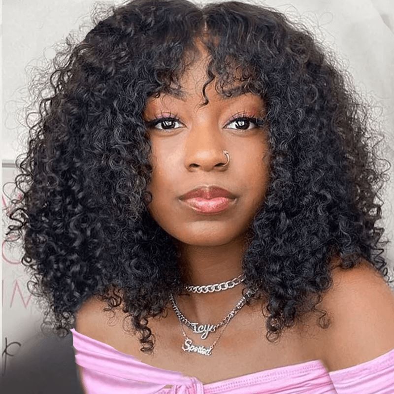 10″ – 40″ Natural Black Color Deep Curly Human Hair Machine Made Wig