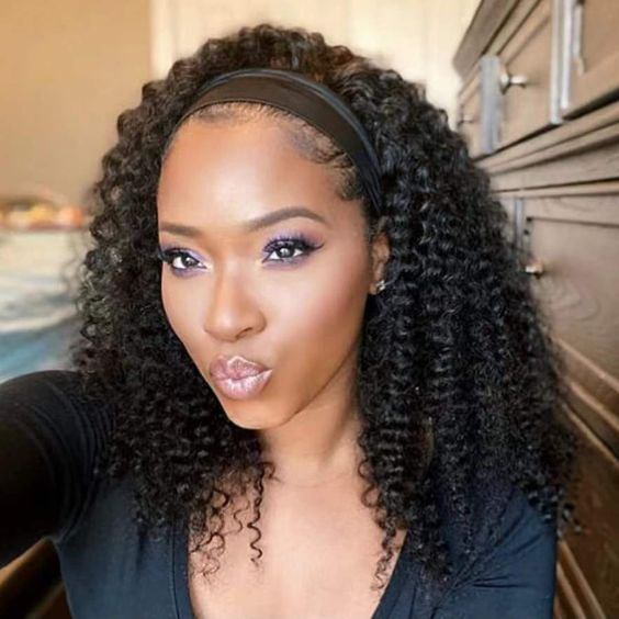 10″ – 14″ Natural Black Color Bohemian Curly Human Hair Headband Wig