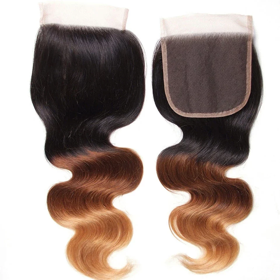 Ombre 1b/4/27 Body Wave 3 Bundles with 4*4 Lace Closure