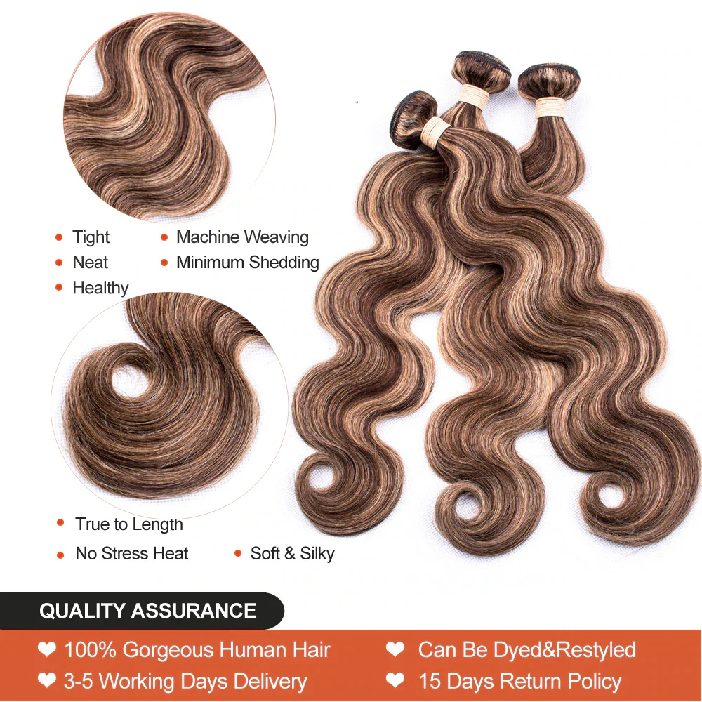 3 Bundles 10″ – 40″ HighlightColor Body Wave Human Hair Bundle