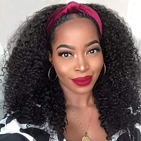 10″ – 14″ Natural Black Color Kinky Curly Human Hair Headband Wig