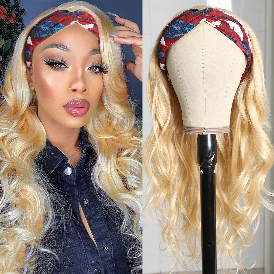 10″ – 40″ #613 Color Straight/Body Wave Human Hair Headband Wig