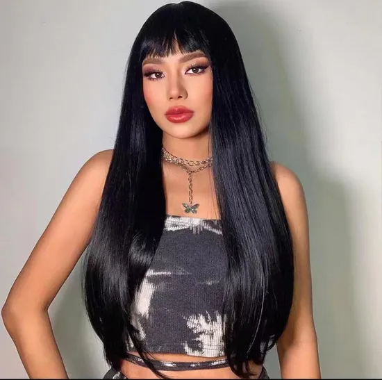 10″ – 40″ Natural Black Color Straight Human Hair Machine Made Wig