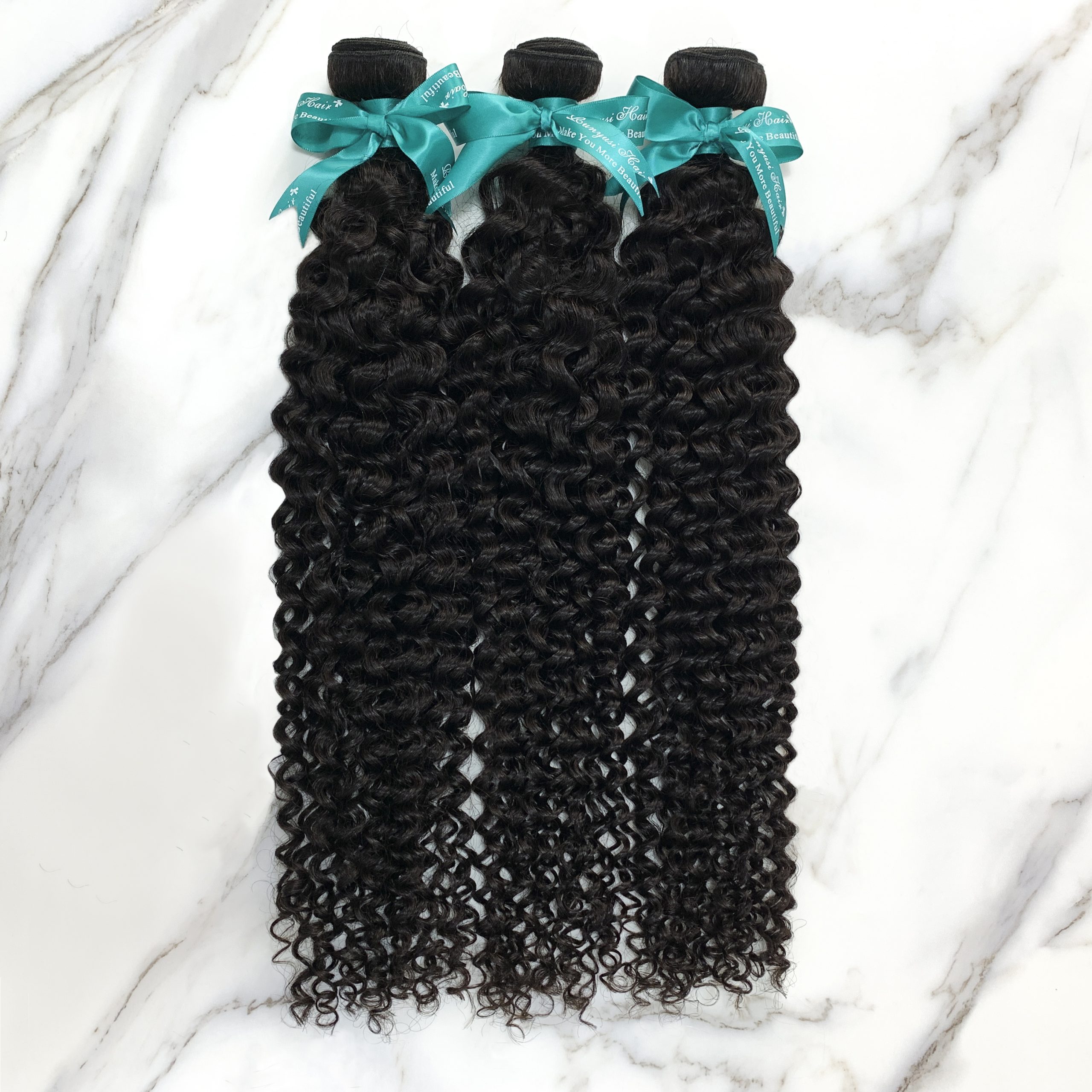 Natural Black Color Deep Curly 3 Bundles with 5*5 Lace Closure