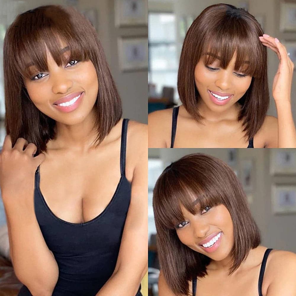 10″ – 14″ Chocolate Brown Color Bob Human Hair Machine Made Wig