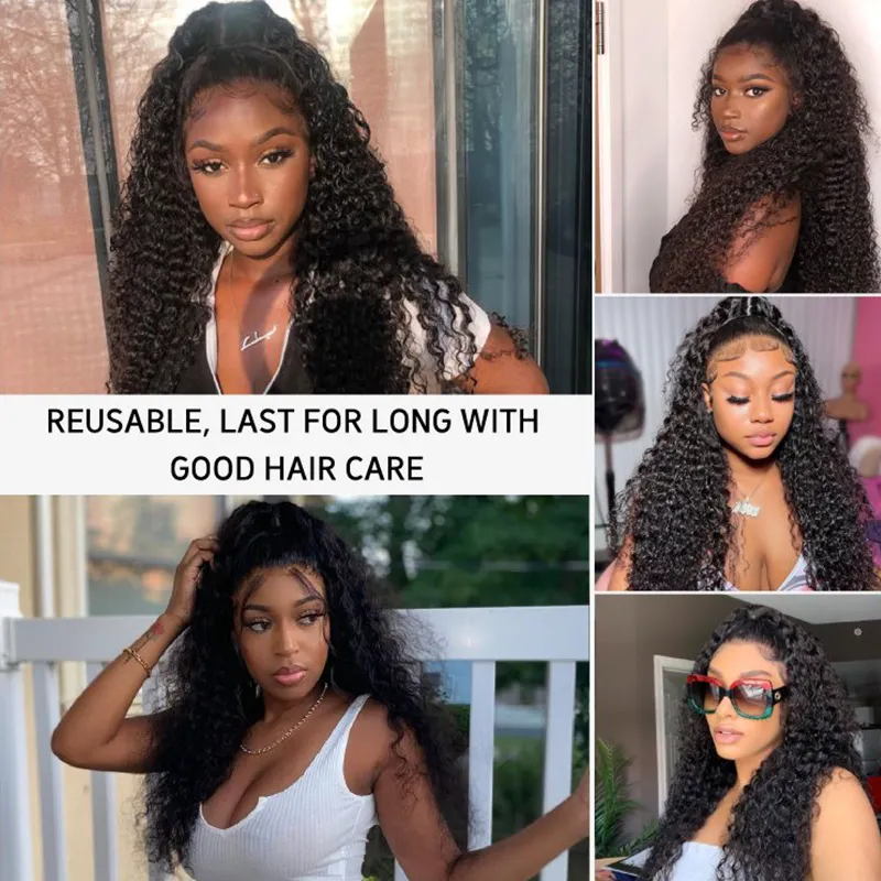 10″ – 36″ Natural Black Color Jerry Curly Human Hair 360 Lace Wig