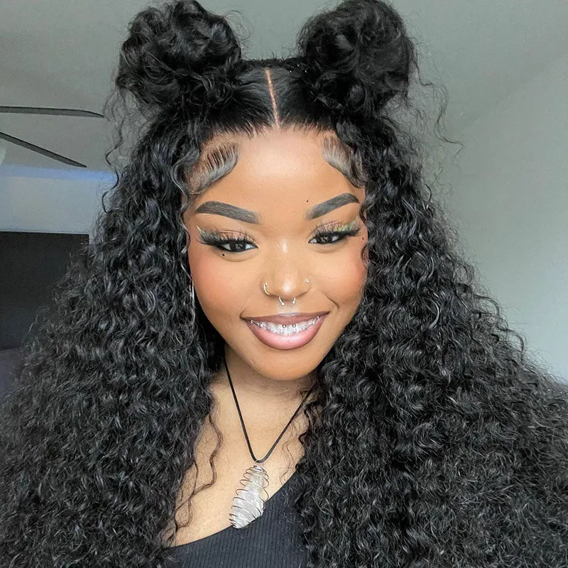 10″ – 36″ Natural Black Color Jerry Curly Human Hair 360 Lace Wig