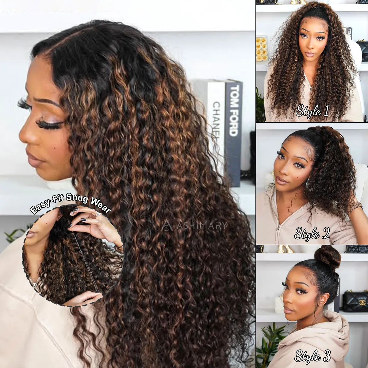 10″ – 36″ Highlight Color Water Wave Human Hair 360 Lace Wig
