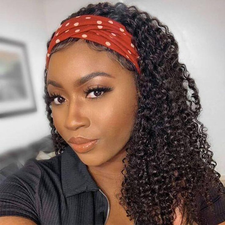 10″ – 14″ Natural Black Color Bohemian Curly Human Hair Headband Wig