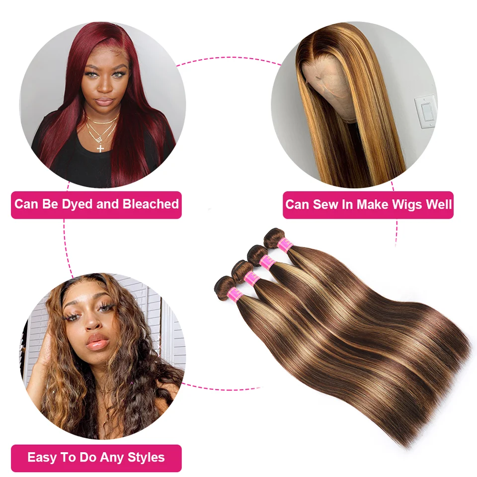 3 Bundles 10″ – 40″ Highlight Color Straight Human Hair Bundle